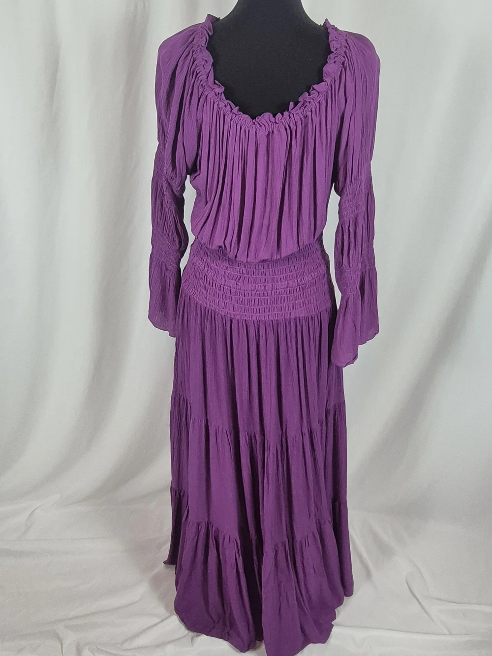 Lotus Traders Smocked Peasant Gypsy Renaissance Dress - Size OS / Fits XL to 2X - Picture 6 of 14